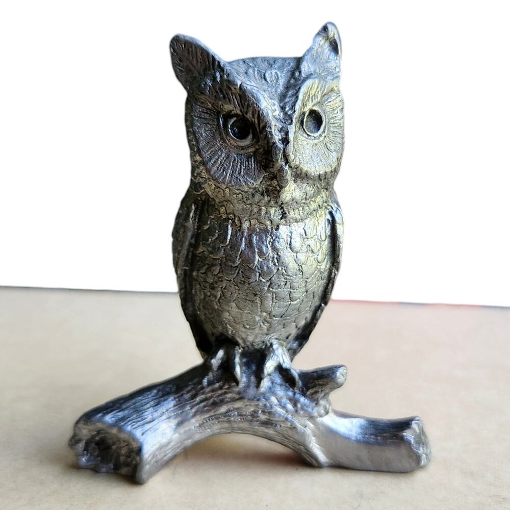 Pewter owl on branch figure VINTAGE
